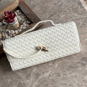 Woven Cream Crossbody Clutch